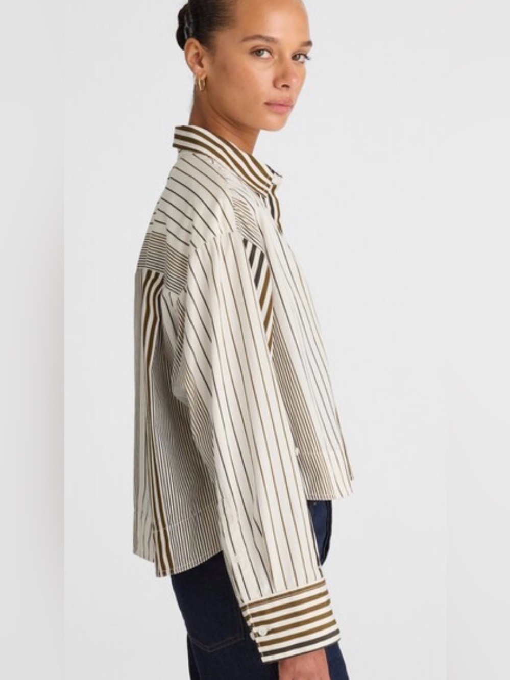 MADEWELL CURVE-HEM SHIRT IN POPLIN LIGHTHOUSE STRIPE, SIZE L. - Picture 2 of 11